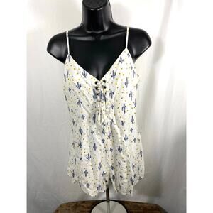 Forever 21 Cactus Print Lace-Up Romper White S